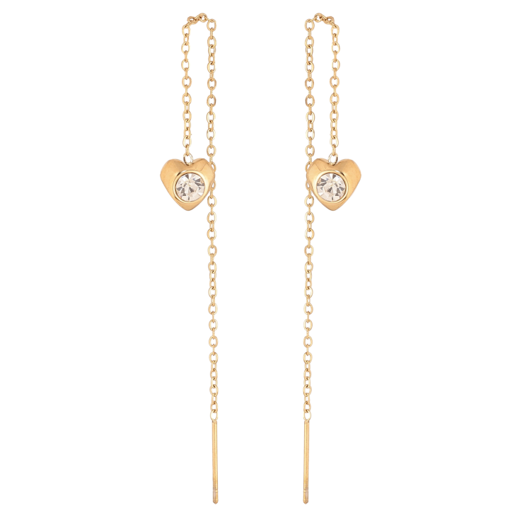 Сережки Xuping TTM Stainless Steel колір 14К протяжки "Сердечки на ланцюжку" фото №4 Сережки Xuping TTM Stainless Steel колір 14К протяжки "Сердечки на ланцюжку" фото №4