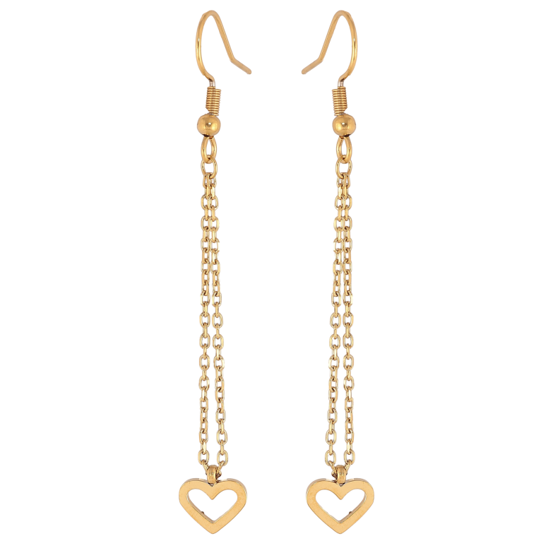 Серьги Xuping TTM Stainless Steel цвет 14К французский замок "Сердечки на цепочках" фото №1