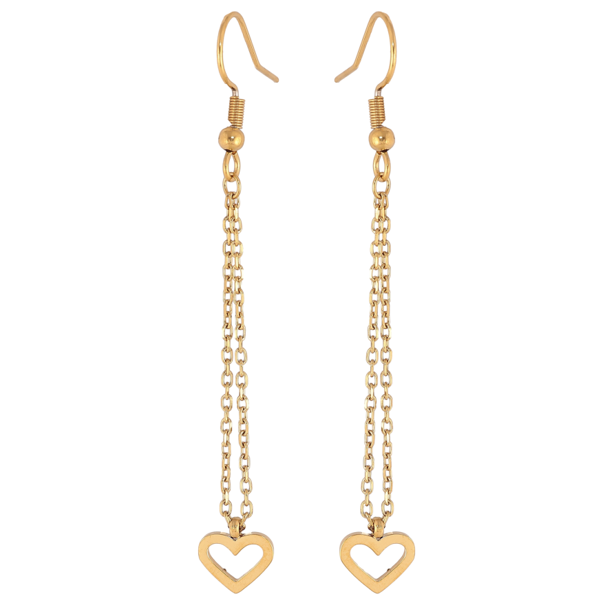 Сережки Xuping TTM Stainless Steel колір 14К французький замок "Сердечки на ланцюжках" фото №1