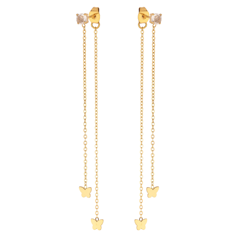 Сережки Xuping TTM Stainless Steel колір 14К пусети-джекети "Метелики на ланцюжках" фото №1 Сережки Xuping TTM Stainless Steel колір 14К пусети-джекети "Метелики на ланцюжках" фото №1