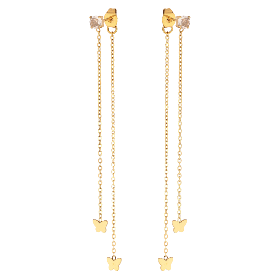 Сережки Xuping TTM Stainless Steel колір 14К пусети-джекети "Метелики на ланцюжках" фото №1 Сережки Xuping TTM Stainless Steel колір 14К пусети-джекети "Метелики на ланцюжках" фото №1