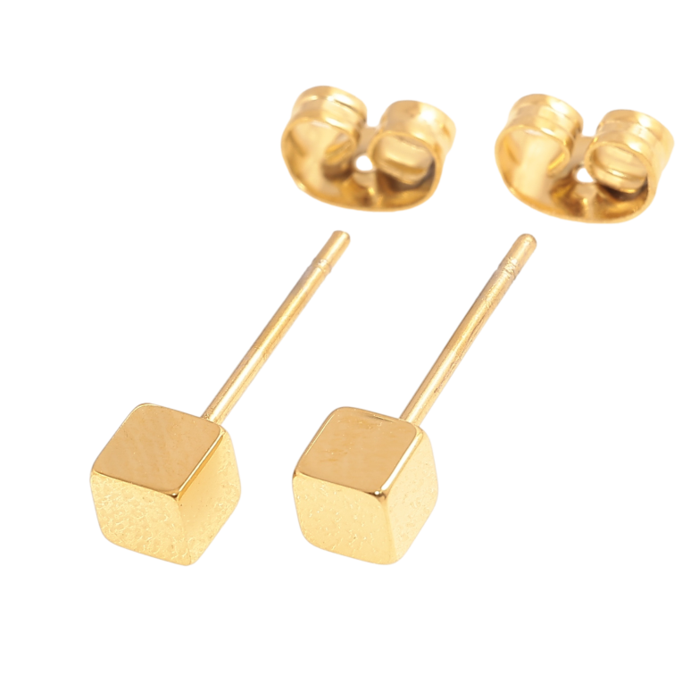 Сережки Xuping TTM Stainless Steel колір 14К пусети кубики 4х4мм фото №1