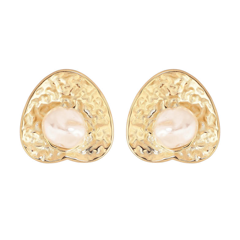 Сережки Xuping TTM Stainless Steel колір 14К пусети візерунок з перлинами фото №1