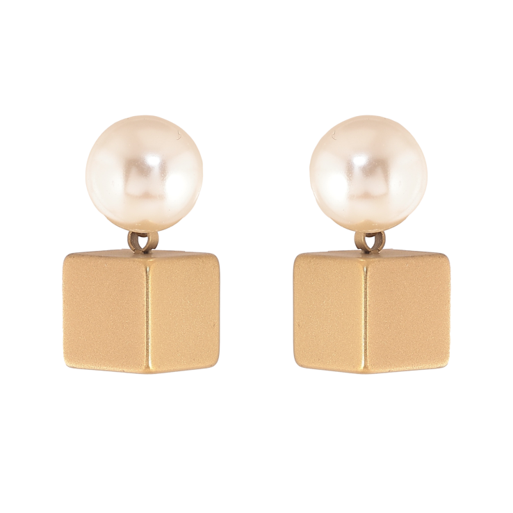 Сережки Xuping TTM Stainless Steel колір 14К пусети перлини з кубиками фото №17