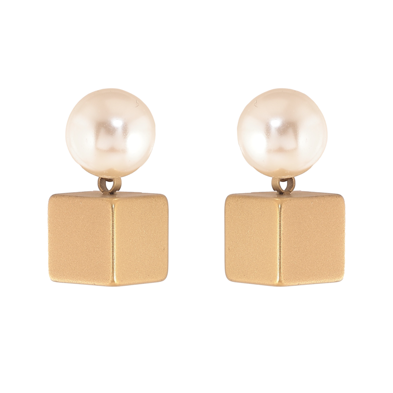 Сережки Xuping TTM Stainless Steel колір 14К пусети перлини з кубиками фото №1