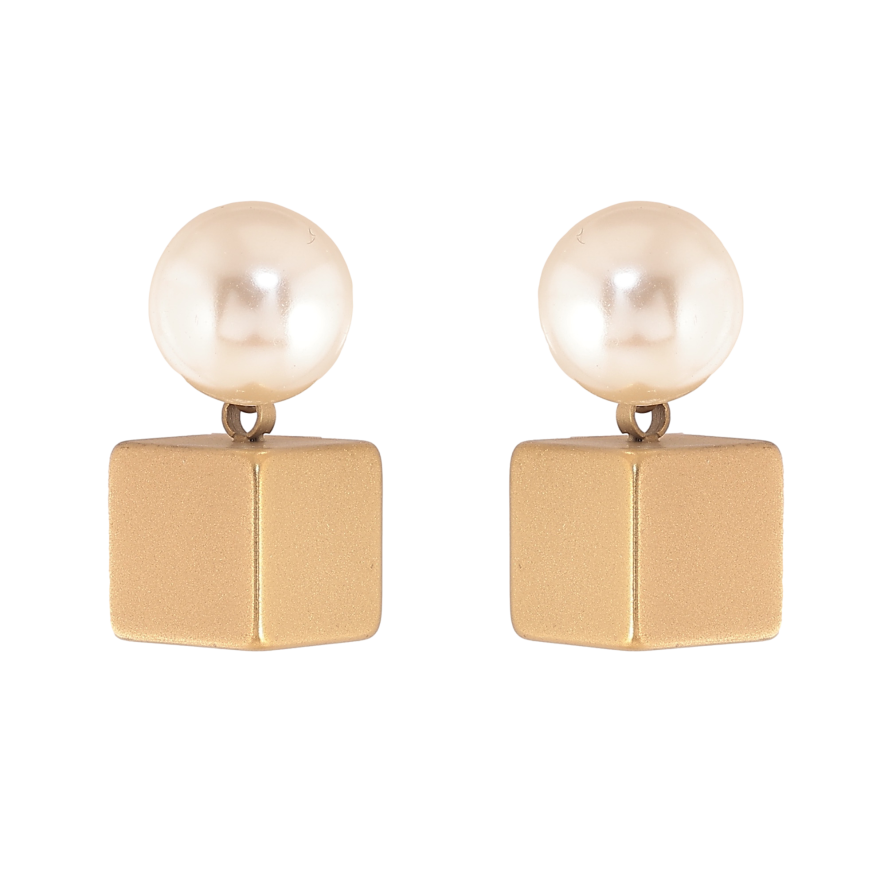 Серьги Xuping TTM Stainless Steel цвет 14К пусеты жемчужины с кубиками фото №1 Серьги Xuping TTM Stainless Steel цвет 14К пусеты жемчужины с кубиками фото №1