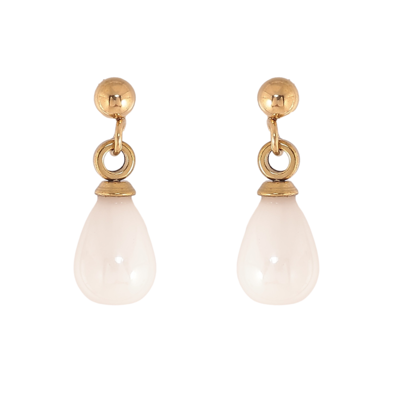 Сережки Xuping TTM Stainless Steel колір 14К пусети крапельки із білої кераміки фото №1