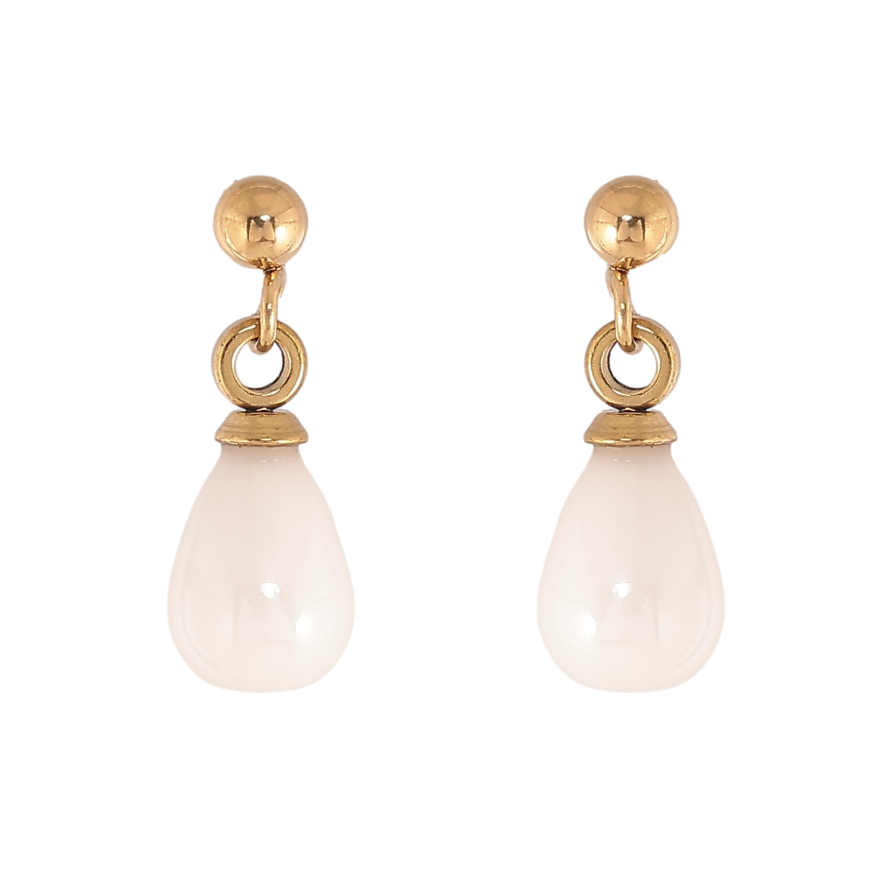 Серьги Xuping TTM Stainless Steel цвет 14К пусеты капельки из белой керамики фото №1 Серьги Xuping TTM Stainless Steel цвет 14К пусеты капельки из белой керамики фото №1