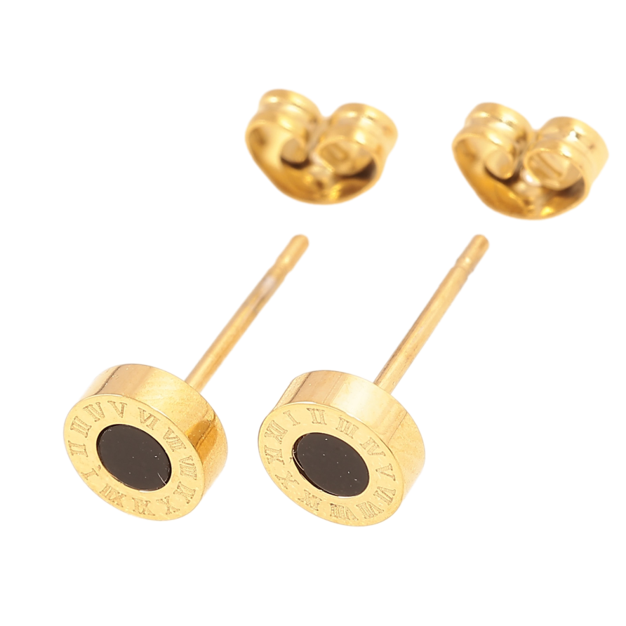 Серьги Xuping TTM Stainless Steel цвет 14K пусеты "Круги с узором циферблат" ø 6мм фото №1 Серьги Xuping TTM Stainless Steel цвет 14K пусеты "Круги с узором циферблат" ø 6мм фото №1