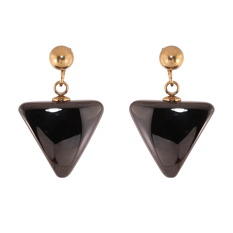 Сережки Xuping TTM Stainless Steel колір 14К пусети "Трикутні підвіски із чорної кераміки" фото №1