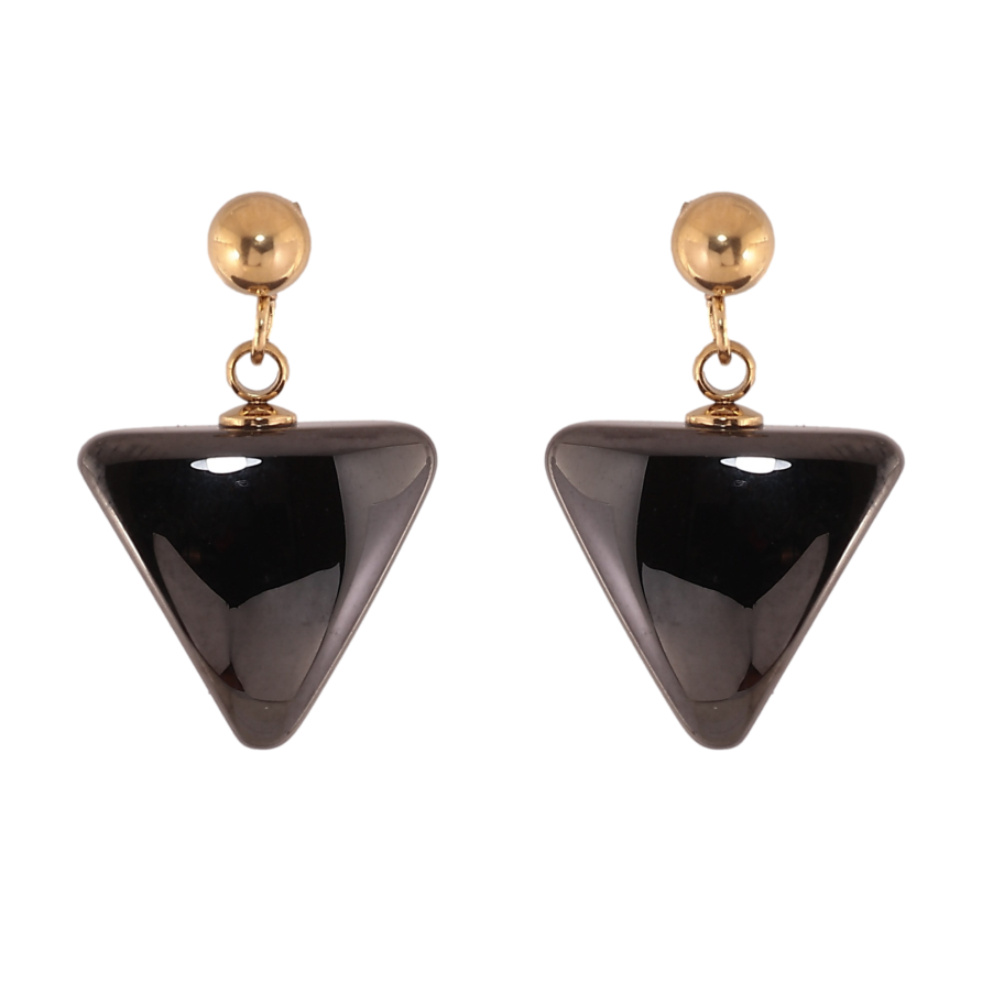 Серьги Xuping TTM Stainless Steel цвет 14К пусеты "Треугольные подвески из черной керамики" фото №1
