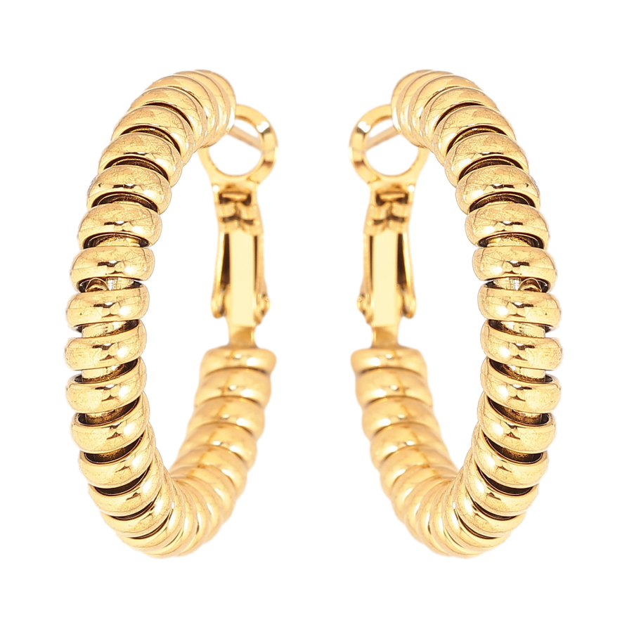 Сережки Xuping TTM Stainless Steel колір 14К кільця (конго) "Декоративний візерунок" ø 3см фото №1 Сережки Xuping TTM Stainless Steel колір 14К кільця (конго) "Декоративний візерунок" ø 3см фото №1