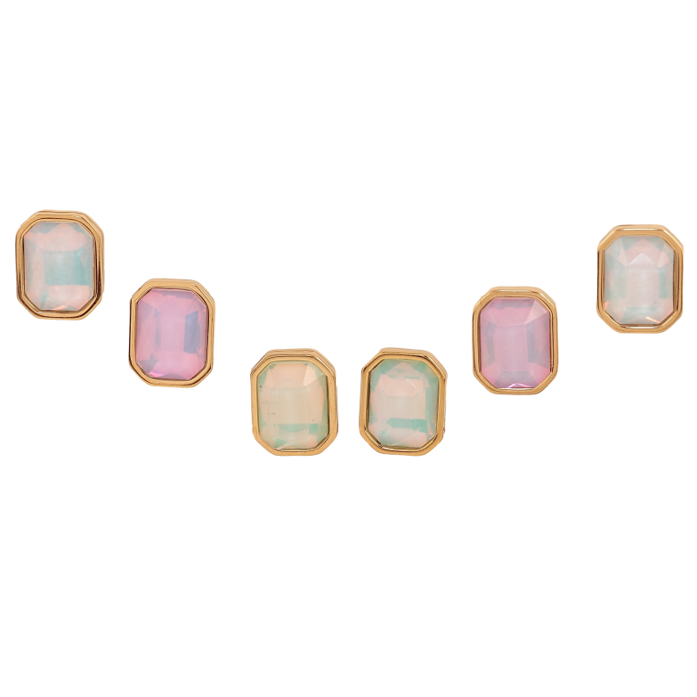 Сережки Набір (3 пари) Xuping TTM Stainless Steel колір 14К пусети "Кольорові кристали" 8х10мм фото №1