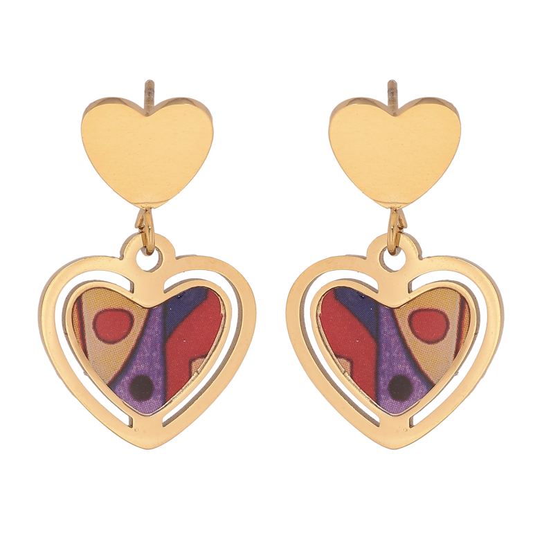 Серьги Xuping TTM Stainless Steel цвет 14К пусеты "Сердечки с цветными вставками" фото №1