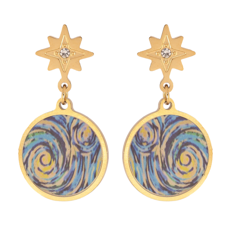 Серьги Xuping TTM Stainless Steel цвет 14К пусеты "Подвески с цветными вставками" фото №19