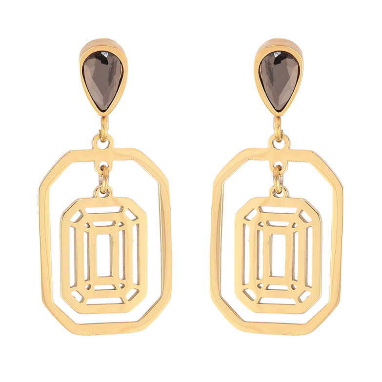 Серьги Xuping TTM Stainless Steel цвет 14K пусеты "Декоративные подвески с черными кристаллами" фото №2 Серьги Xuping TTM Stainless Steel цвет 14K пусеты "Декоративные подвески с черными кристаллами" фото №2