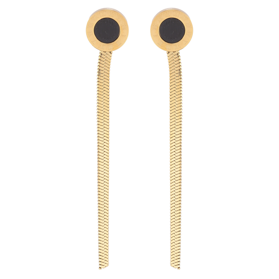 Серьги Xuping TTM Stainless Steel цвет 14K пусеты "Подвески с узором циферблат" фото №1 Серьги Xuping TTM Stainless Steel цвет 14K пусеты "Подвески с узором циферблат" фото №1