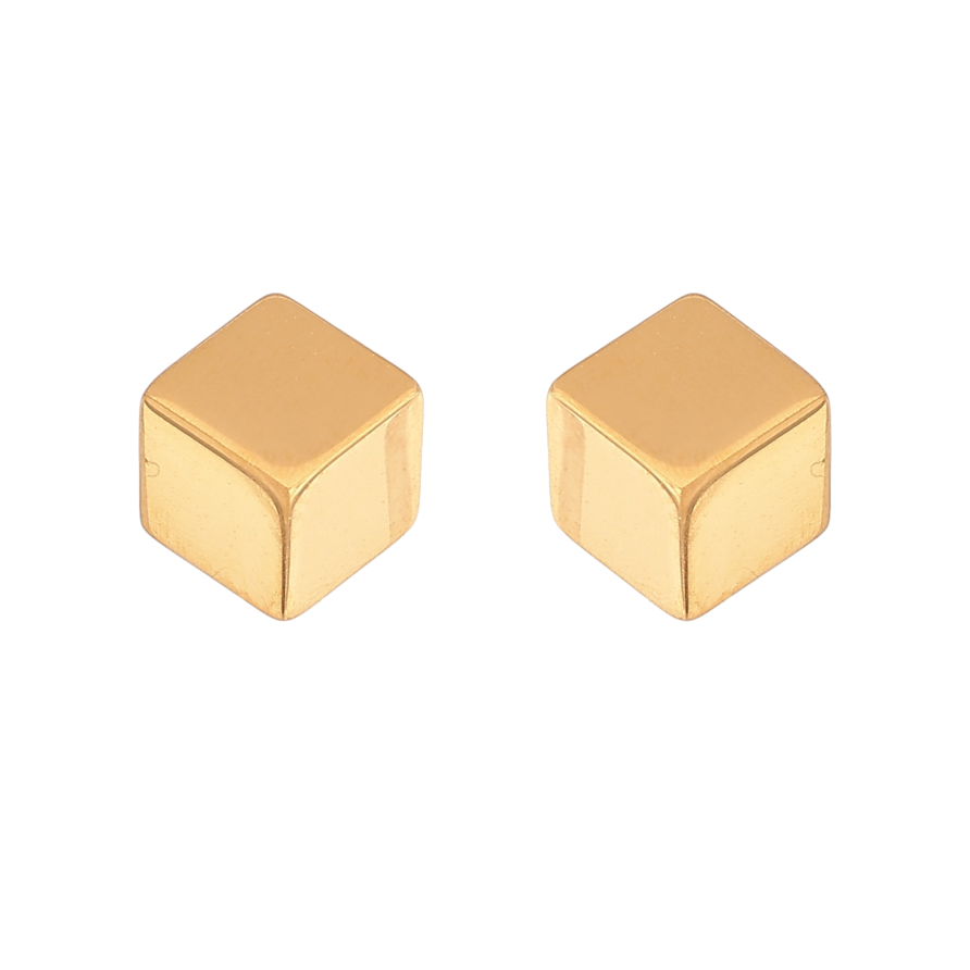 Сережки Xuping TTM Stainless Steel колір 14К пусети "Кубики" 6х6мм фото №1