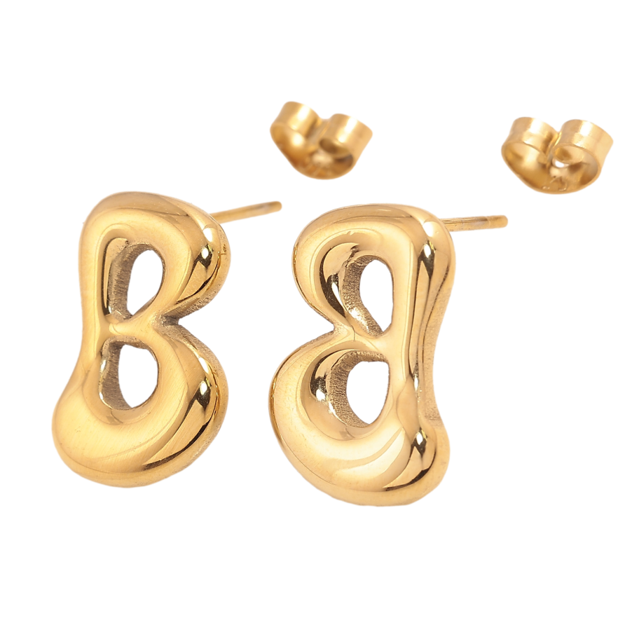 Сережки Xuping TTM Stainless Steel колір 14К пусети "Літери В" фото №1