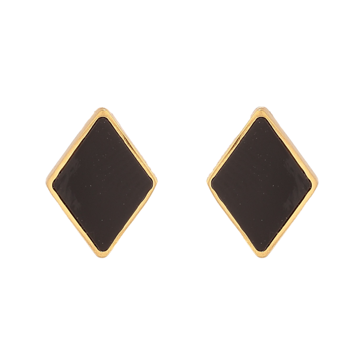 Сережки Xuping TTM Stainless Steel колір 14К пусети "Ромби з чорними вставками" фото №8