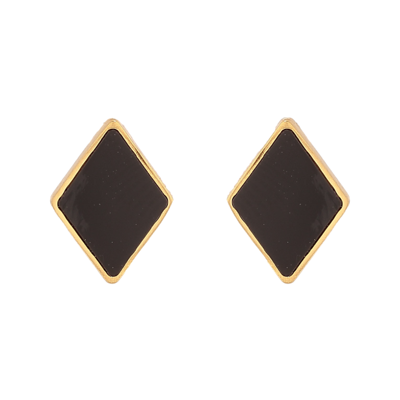 Сережки Xuping TTM Stainless Steel колір 14К пусети "Ромби з чорними вставками" фото №1