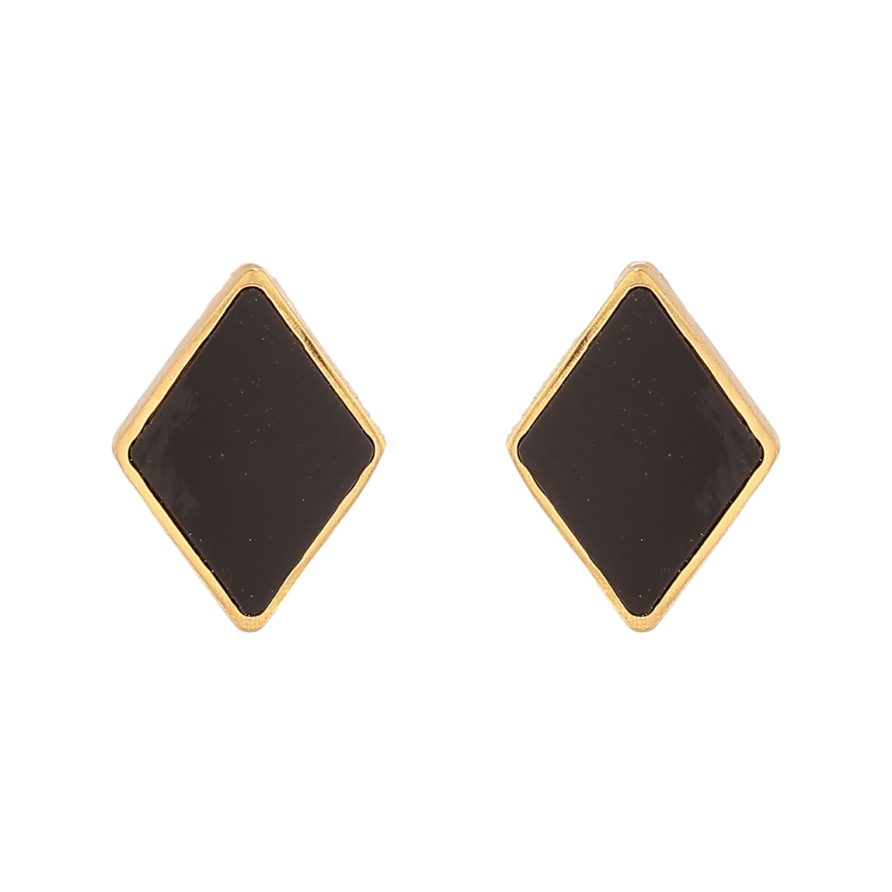 Сережки Xuping TTM Stainless Steel колір 14К пусети "Ромби з чорними вставками" фото №1