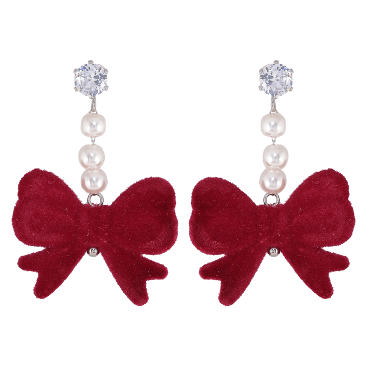 Серьги Xuping TTM Stainless Steel цвет Родий пусеты "Красные бархатные бантики" фото №6