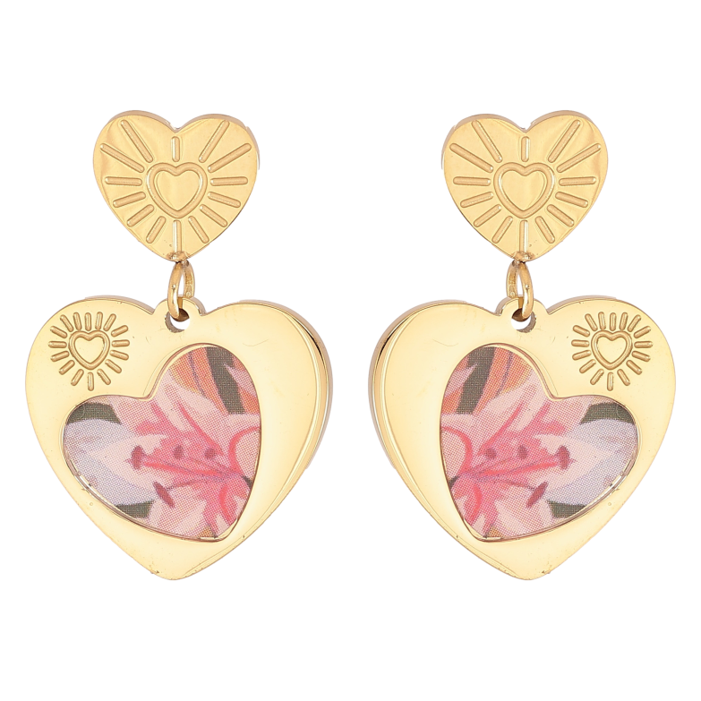 Сережки Xuping TTM Stainless Steel колір 14К пусети "Сердечки з кольоровими вставками" фото №1