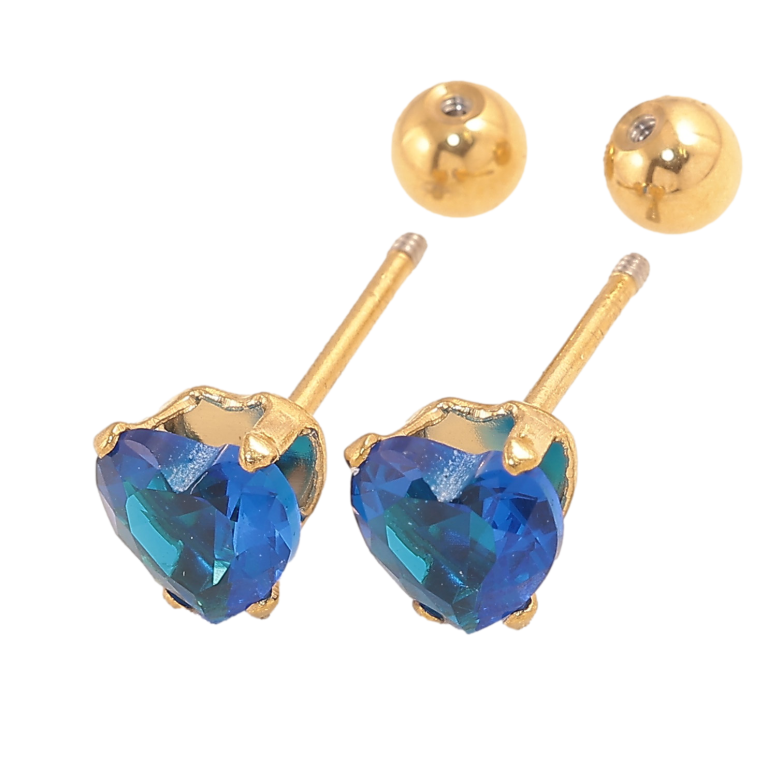 Серьги Xuping TTM Stainless Steel цвет 14K пусеты "Синие кристальные сердечки" 6х6мм, застежки закрутки фото №1