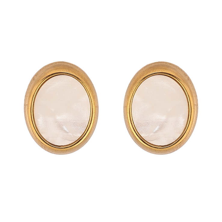 Сережки Xuping TTM Stainless Steel колір 14К пусети "Овальні з перламутровими вставками" фото №3