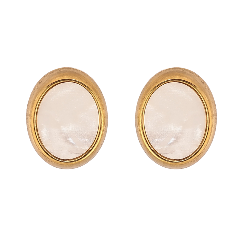Серьги Xuping TTM Stainless Steel цвет 14К пусеты "Овальные с перламутровыми вставками" фото №1