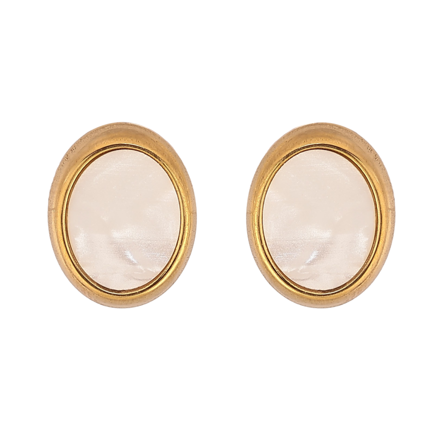 Сережки Xuping TTM Stainless Steel колір 14К пусети "Овальні з перламутровими вставками" фото №1