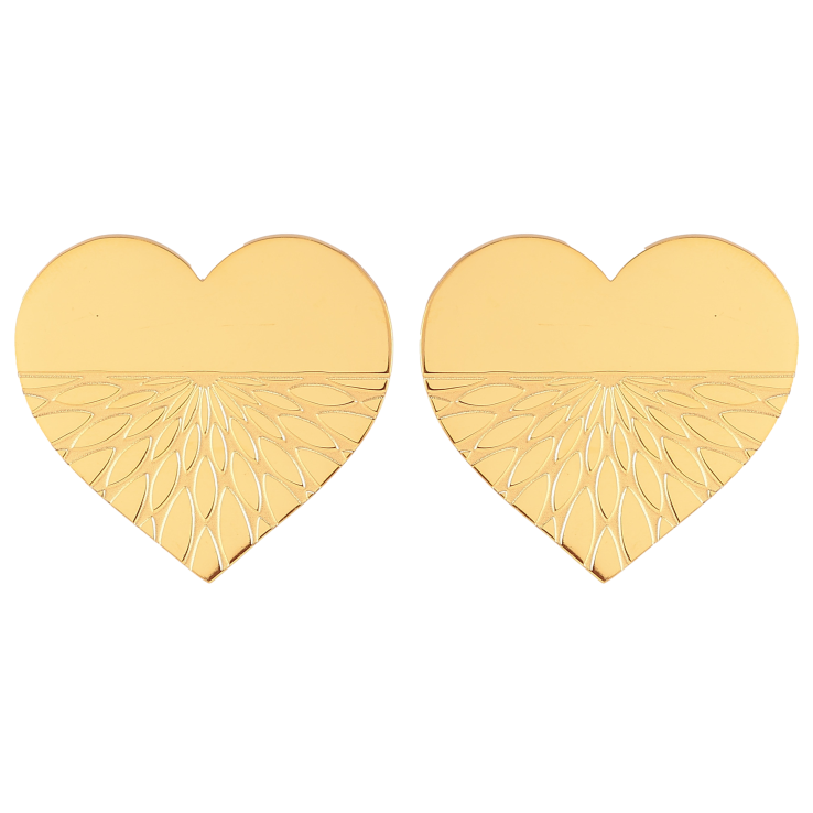 Серьги Xuping TTM Stainless Steel цвет 14К пусеты "Сердечки с узором" 26х27мм фото №21