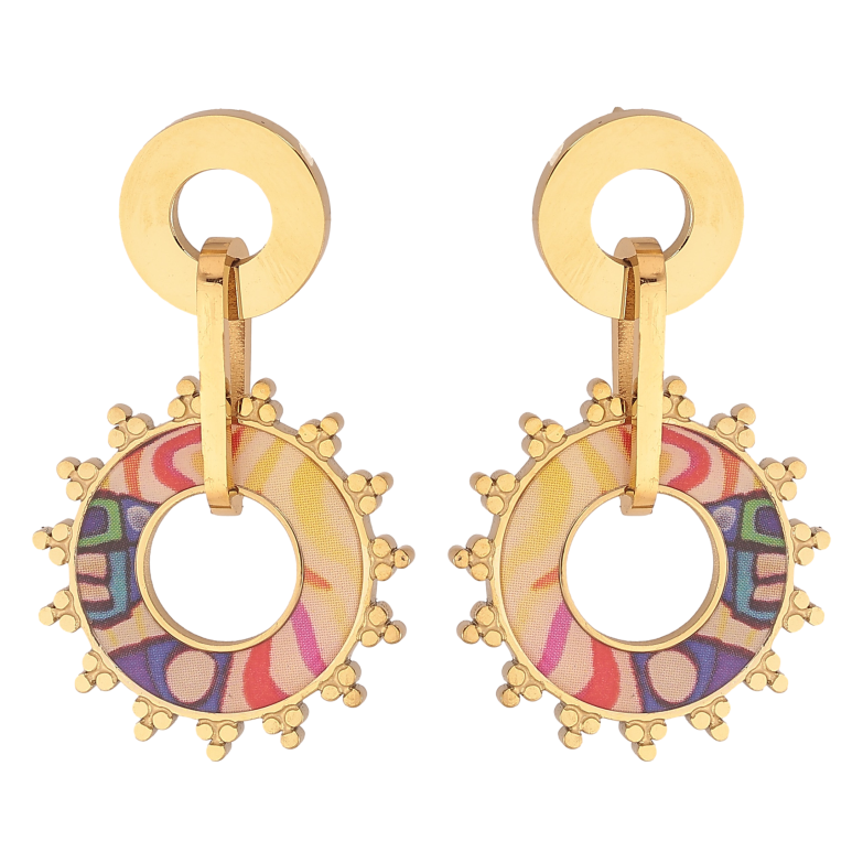 Серьги Xuping TTM Stainless Steel цвет 14К пусеты "Подвески с цветными вставками" фото №1