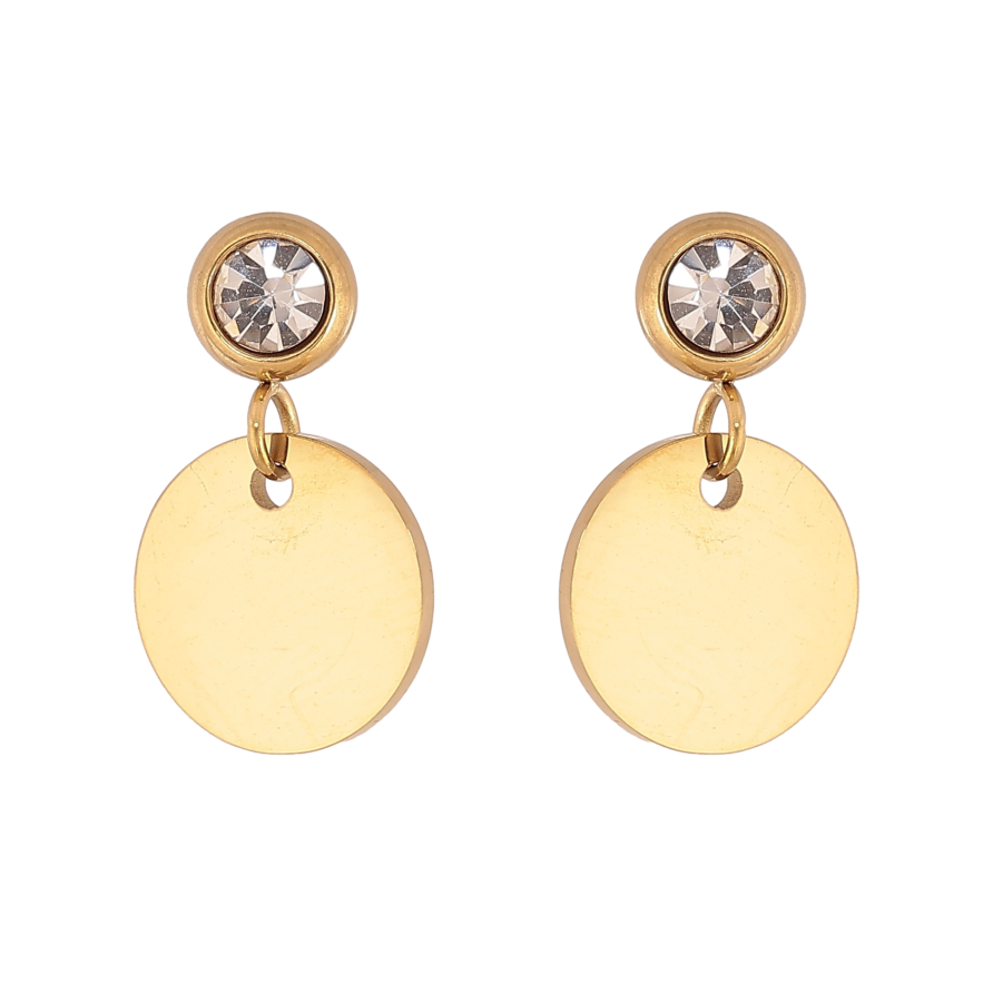 Сережки Xuping TTM Stainless Steel колір 14К пусети "Кристали з круглими підвісками" фото №1 Сережки Xuping TTM Stainless Steel колір 14К пусети "Кристали з круглими підвісками" фото №1