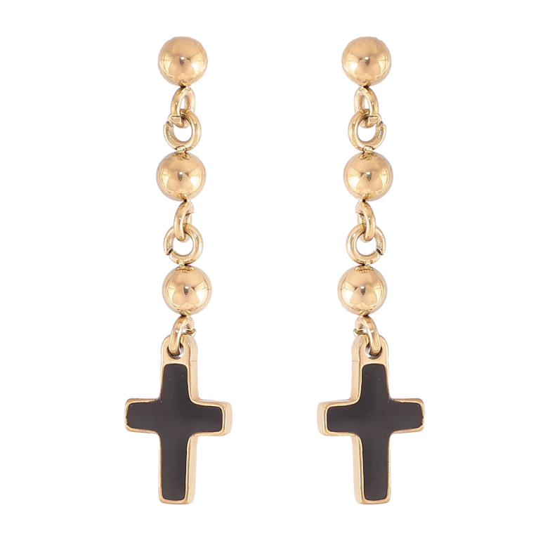 Серьги Xuping TTM Stainless Steel цвет 14K пусеты "Подвески с черными крестиками" фото №1 Серьги Xuping TTM Stainless Steel цвет 14K пусеты "Подвески с черными крестиками" фото №1