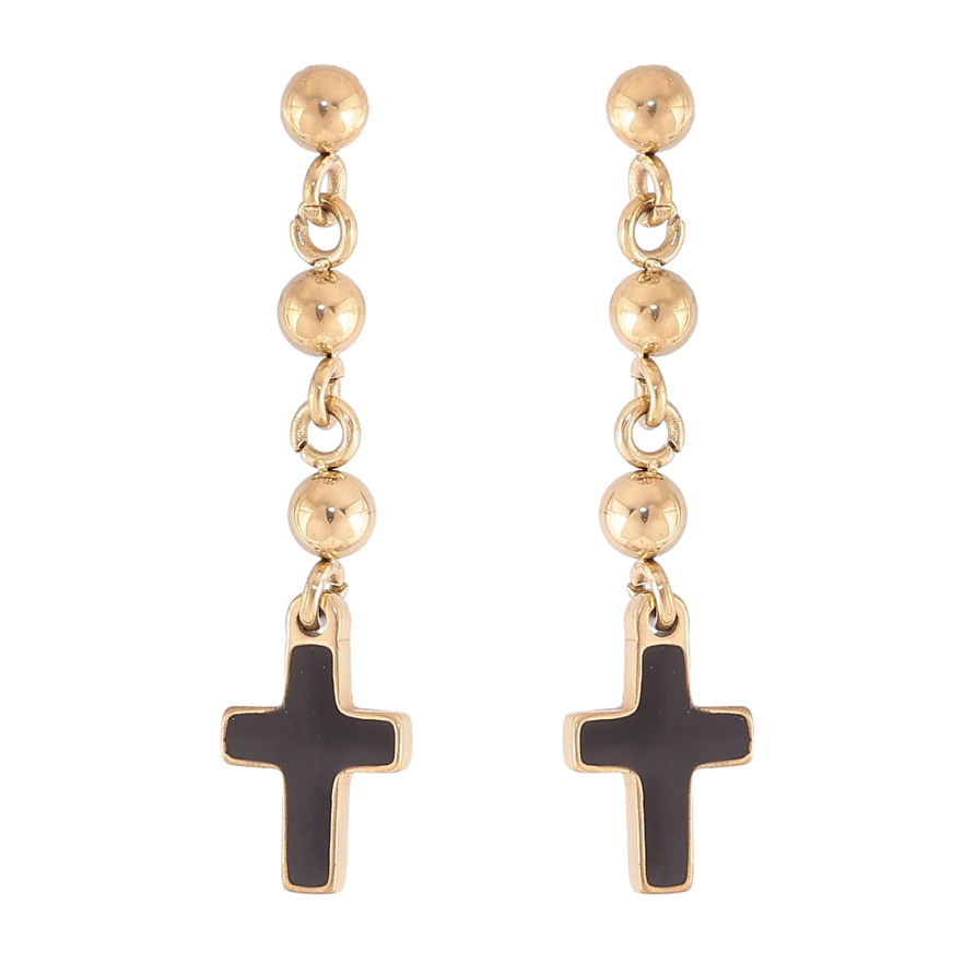 Серьги Xuping TTM Stainless Steel цвет 14K пусеты "Подвески с черными крестиками" фото №1 Серьги Xuping TTM Stainless Steel цвет 14K пусеты "Подвески с черными крестиками" фото №1