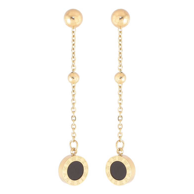 Серьги Xuping TTM Stainless Steel цвет 14K пусеты "Подвески с узором циферблат" ø 5мм, 2 в 1 фото №3 Серьги Xuping TTM Stainless Steel цвет 14K пусеты "Подвески с узором циферблат" ø 5мм, 2 в 1 фото №3