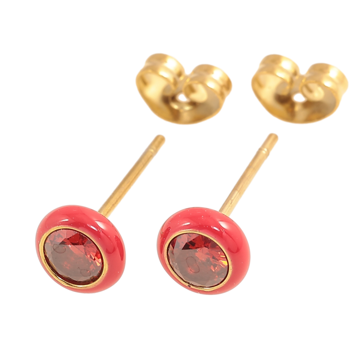 Сережки Xuping TTM Stainless Steel колір 14К пусети червоні кристали з емаллю ø 6мм фото №9