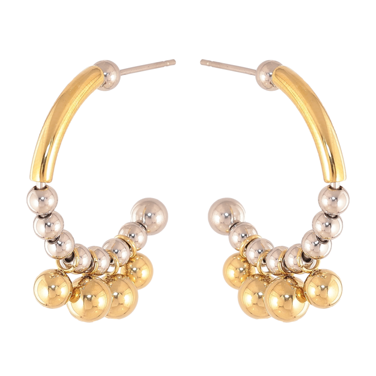 Сережки Xuping TTM Stainless Steel колір 14К+Родій пусети "Дуги з кульками" фото №17