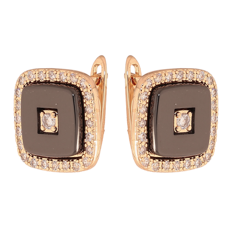 Сережки Xuping TTM Stainless Steel колір 18К англійський замок вставки із чорної кераміки з кристалами фото №5