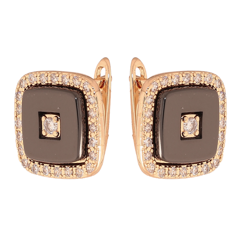 Сережки Xuping TTM Stainless Steel колір 18К англійський замок вставки із чорної кераміки з кристалами фото №1