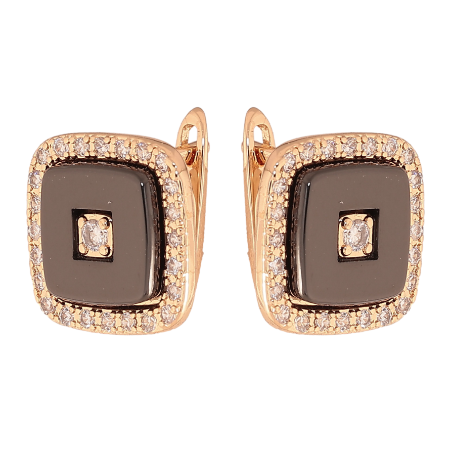 Сережки Xuping TTM Stainless Steel колір 18К англійський замок вставки із чорної кераміки з кристалами фото №1