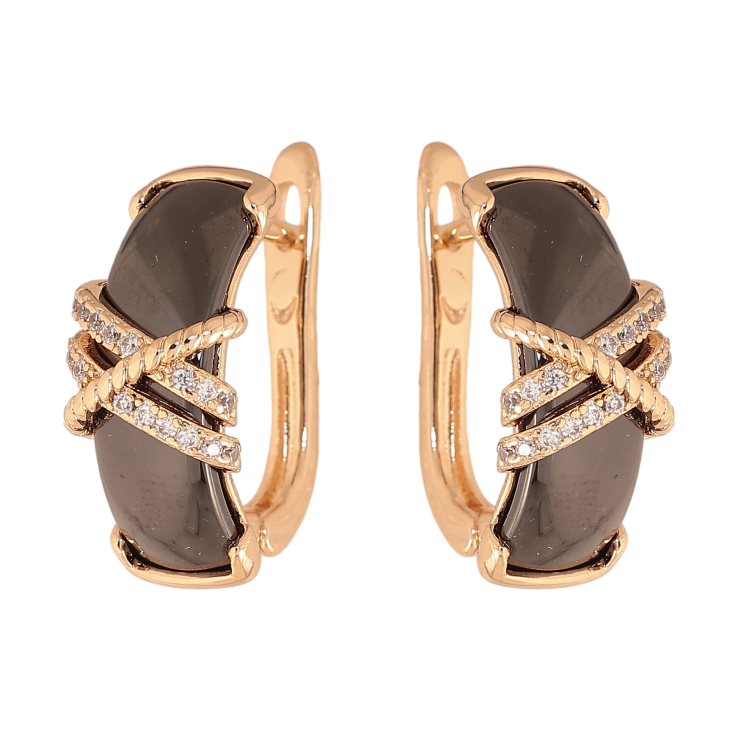 Сережки Xuping TTM Stainless Steel колір 18К англійський замок чорна кераміка з візерунком кристалами фото №19