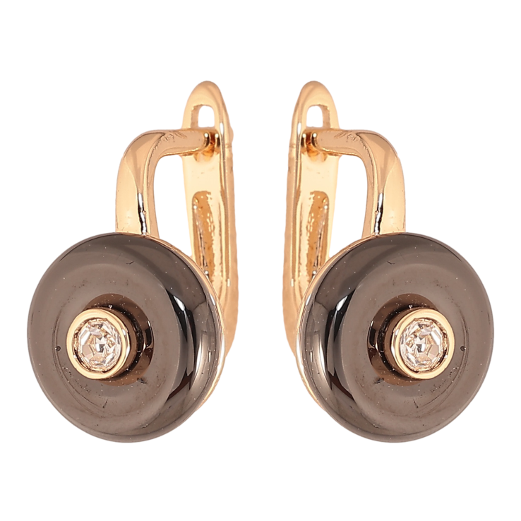 Сережки Xuping TTM Stainless Steel колір 18К англійський замок кола з чорної кераміки з кристалами фото №23