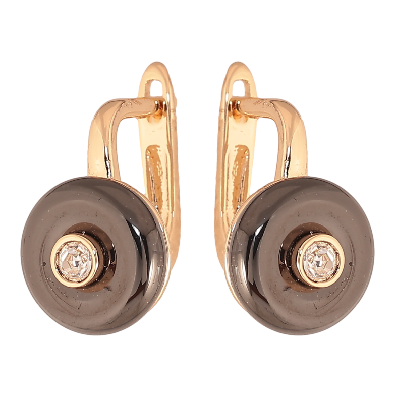 Серьги Xuping TTM Stainless Steel цвет 18К английский замок круги из черной керамики с кристаллами фото №1