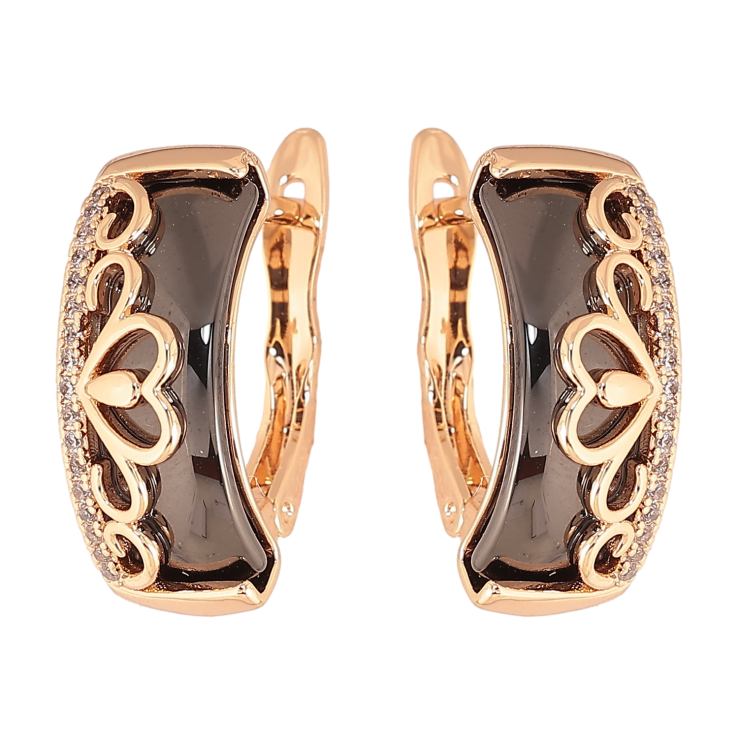 Сережки Xuping TTM Stainless Steel колір 18К англійський замок чорна кераміка з візерунком фото №22