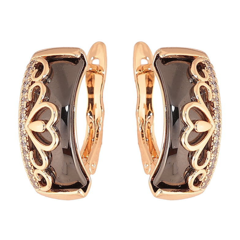 Сережки Xuping TTM Stainless Steel колір 18К англійський замок чорна кераміка з візерунком фото №1 Сережки Xuping TTM Stainless Steel колір 18К англійський замок чорна кераміка з візерунком фото №1