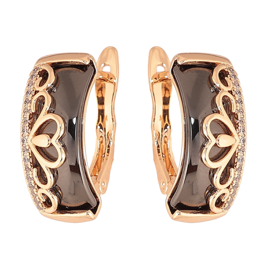 Сережки Xuping TTM Stainless Steel колір 18К англійський замок чорна кераміка з візерунком фото №1