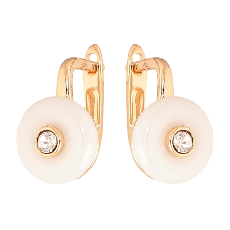 Сережки Xuping TTM Stainless Steel колір 18К англійський замок кола з білої кераміки з кристалами фото №1